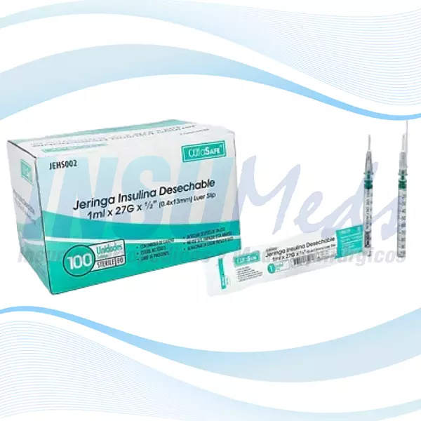 Jeringas Insulina Desechable 1ml X 27g 1/2", Alfasafe