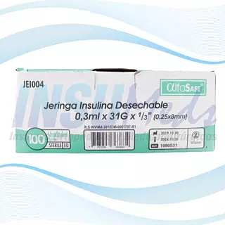 Jeringas Insulina Desechable 0,3 ml X 31g 1/3", Alfasafe